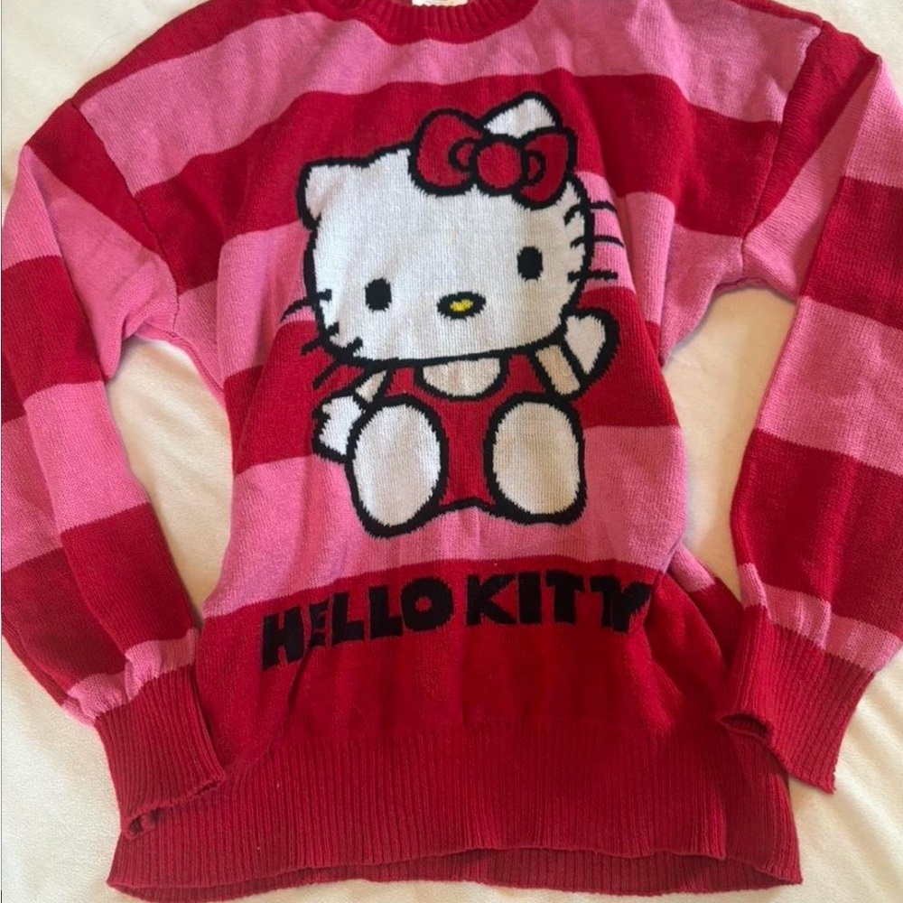 Hello Kitty Red & Pink Striped Crewneck Sweater